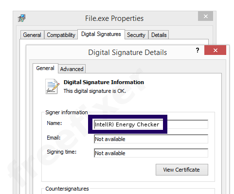 Screenshot of the Intel(R) Energy Checker certificate